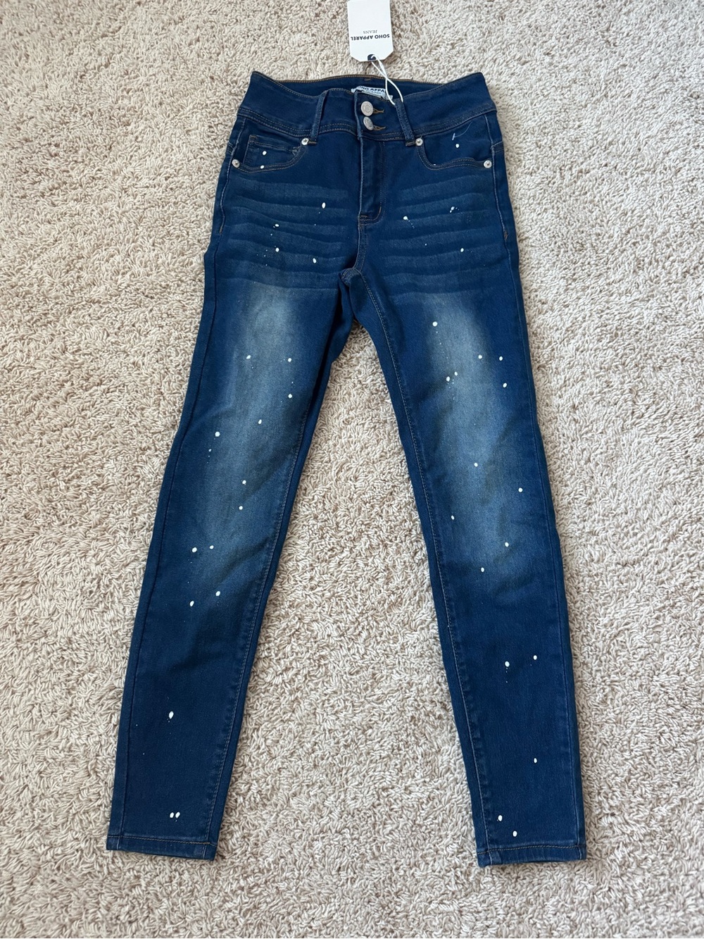 Soho Apparel Dark Blue Skinny Jeans with White Paint-Dot Detail